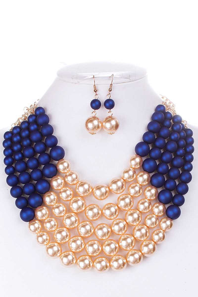 Color Block Pearl Chunky Necklace And Earring Set