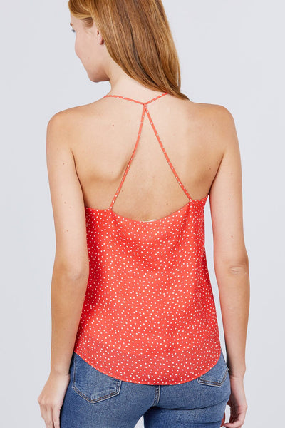 V-neck W/back Strap Dot Print Woven Cami Top