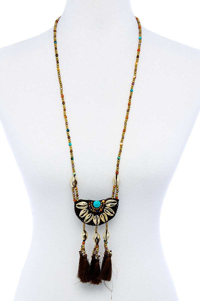 Fashion Sea Shell And Beaded Long India Necklace