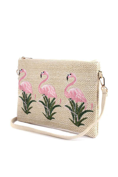Flamingo Embroidered Pouch