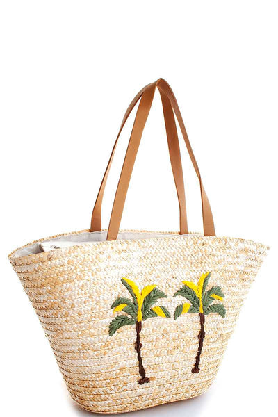 Chic Modern Natural Straw Woven Palm Tree Shopper Bag