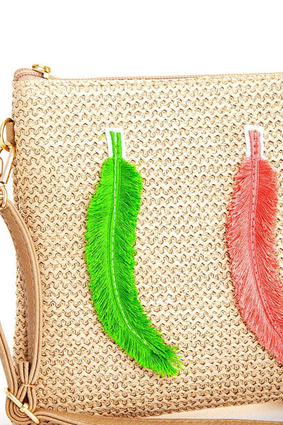 Modern Fashion Woven Feather Clutch With Long Strap