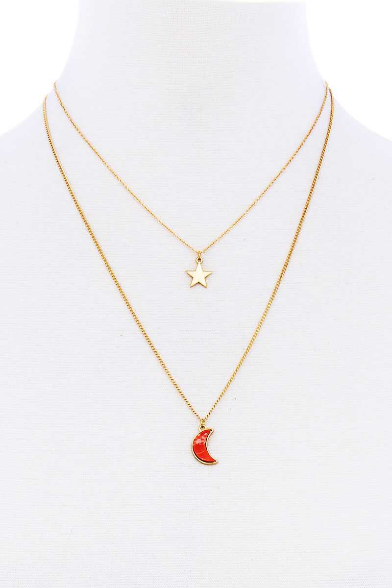 Stylish Double Layer Chain Star And Moon Pendant Necklace