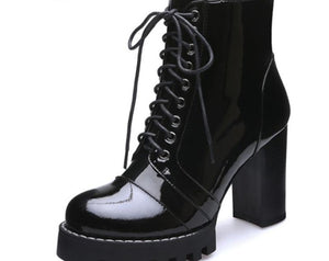 New Fashion Cow Patent Leather Women Ankle Boots Women Autumn Winter Genuine Leather Shoes Woman Platforms Ladies Boots